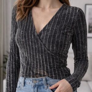 Hollister Charcoal Striped Knit Top